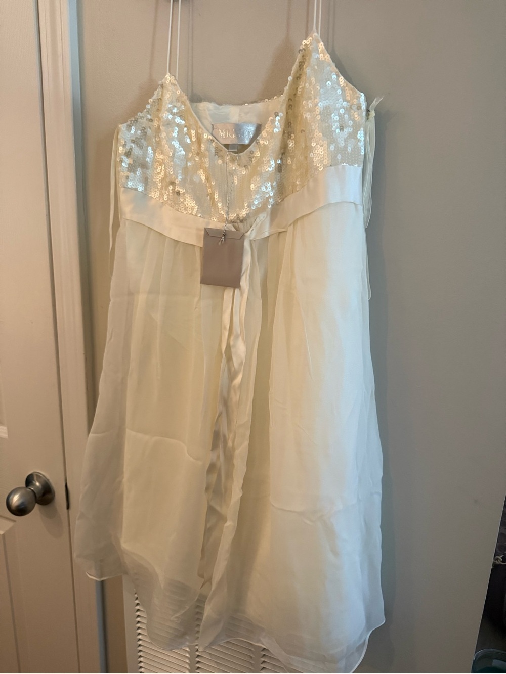 Mignon Ivory Sequin Bodice Chiffon Formal Dress